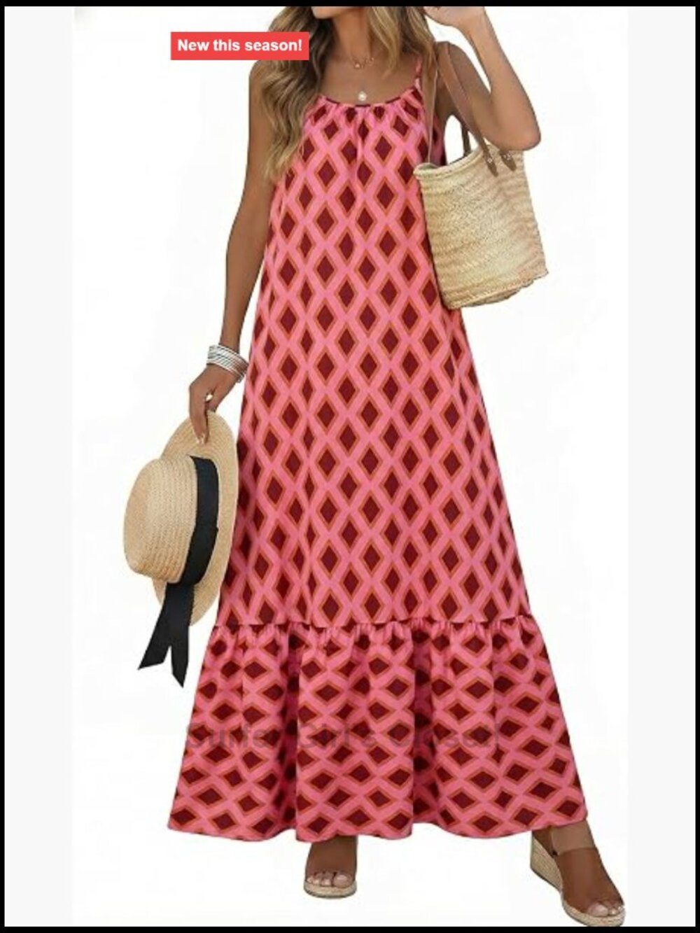 Boho Maxi Dress Spaghetti Strap Smocked Ruffle Flowy A-Line Summer Dress